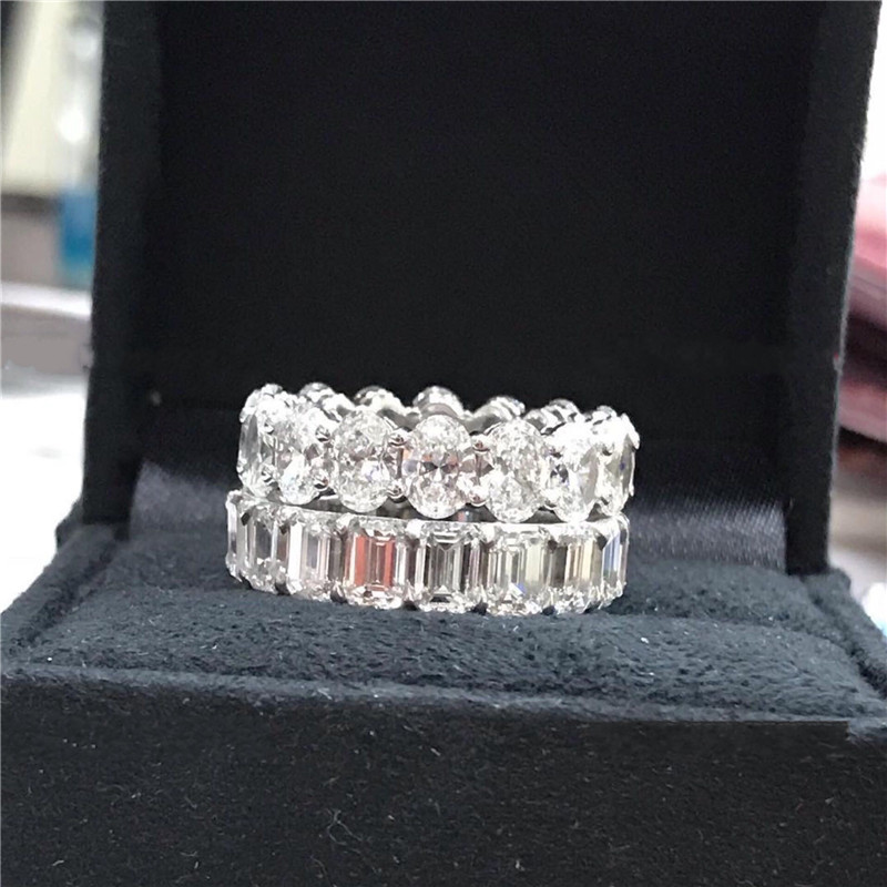 Eternity Promise ring 925 Sterling silver Emerald cut 5A Cz Engagement wedding band rings for women Bridal Fashion Jewelry