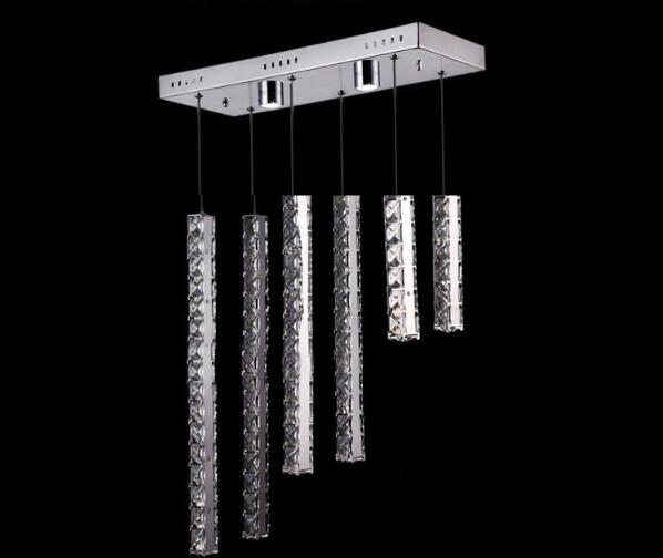 Modern LED Crystal Chandelier Lighting 6 Tube Crystals Droplights for Living Room Flush Mount Rectangle Light Fixture