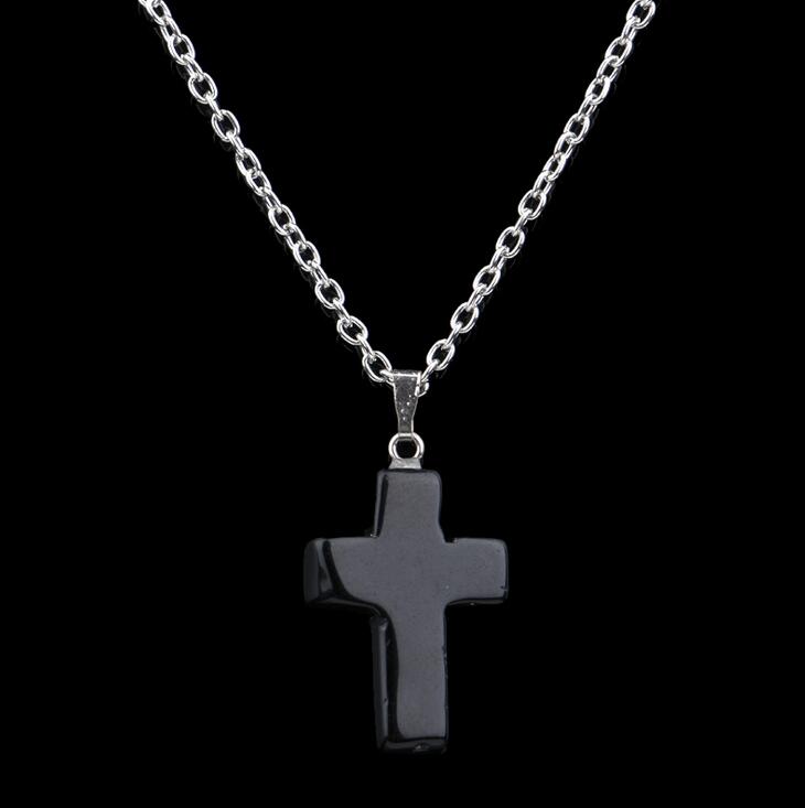 Fashion cross shape stone pendant turquoise crystal necklace DJN15 mix order Pendant Necklaces jewelry
