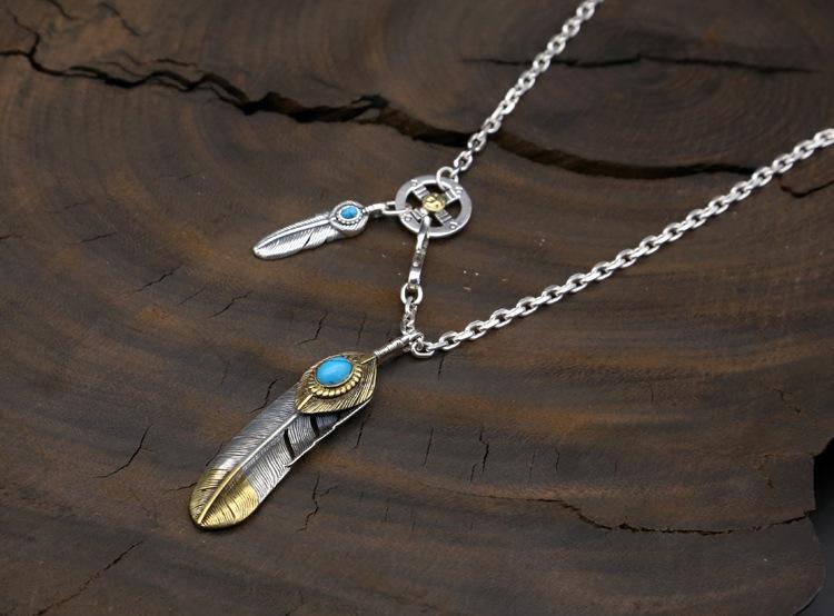 Brand new men's women's 925 sterling silver jewelry vintage antique silver Japanese hand-made designer feather pendant necklaces