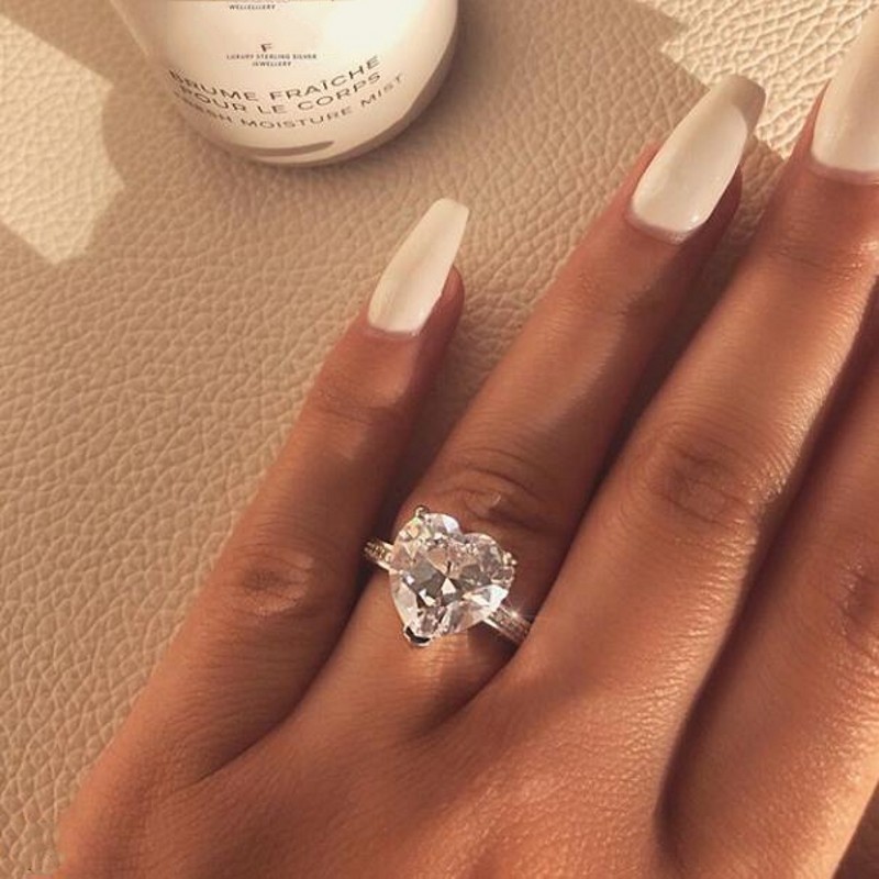 Size 5-9 Ins Top Sell Sparkling Luxury Jewelry Real 925 Sterling Silver Heart Shape White Topaz CZ Diamond Gemstones Women Wedding Band Ring