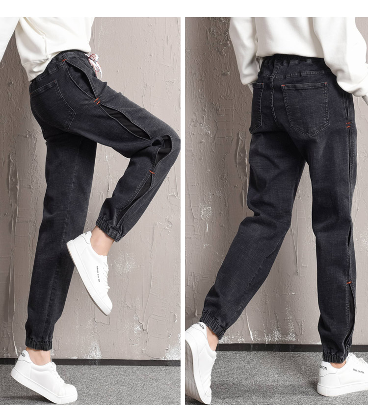 Black The New Han Edition Black Elastic Waist Beam Foot Mouth Long Pants