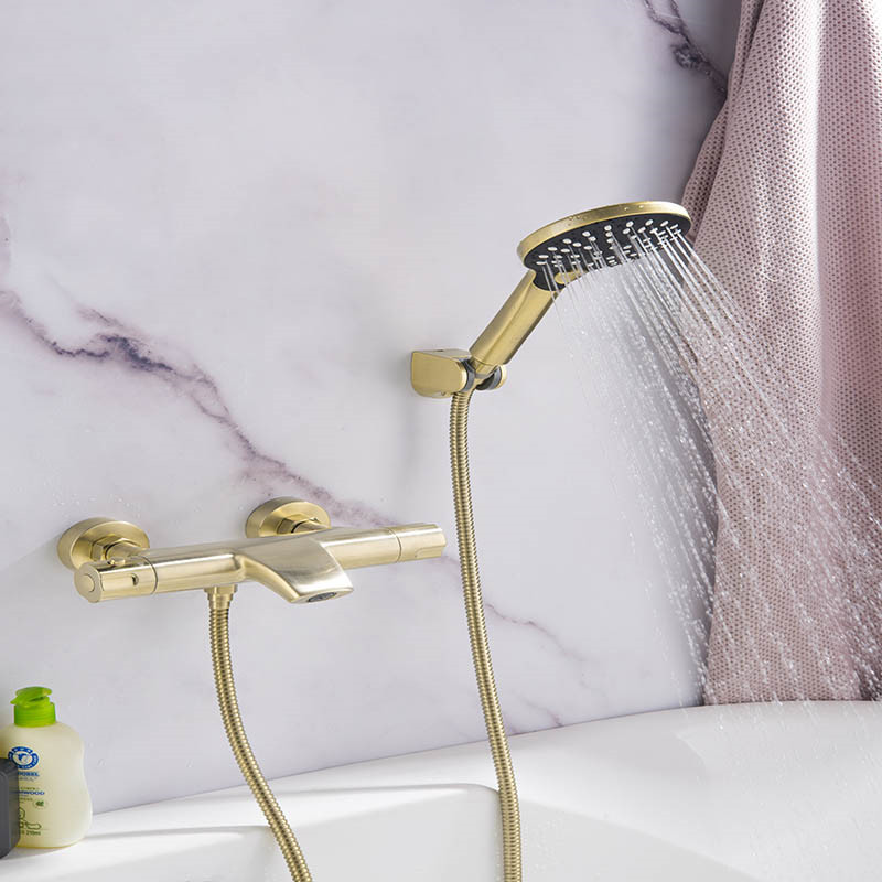 Brass Constant temperature Bathtub Faucet Wall Mounted Bathroom Mixer Tap With Handheld Shower Faucets Set Brushed Gold/Black