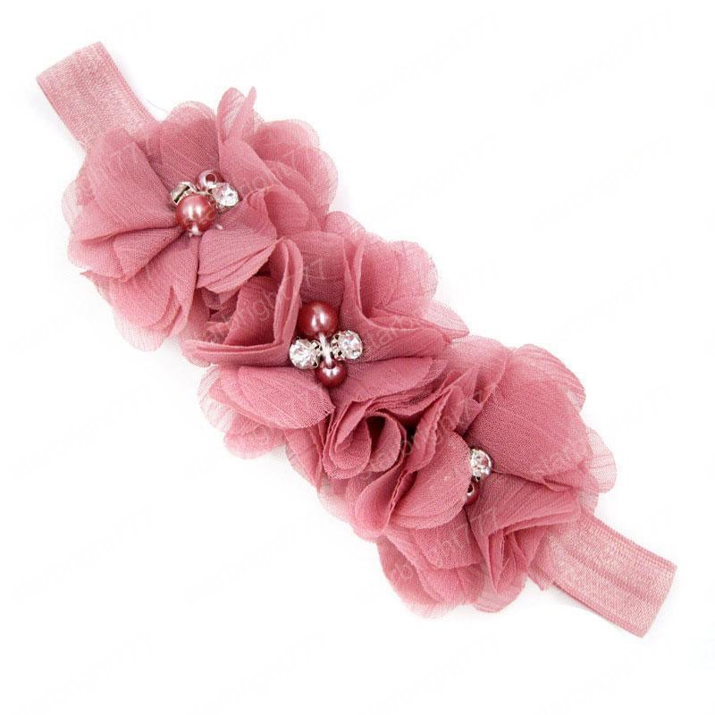 New Baby Girl 3 Flower Headband Kids Princess Headwrap Beads Tulle Elastic Ornaments Hairband Children Hair Accessories
