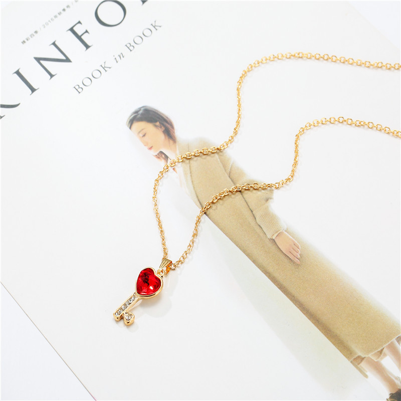 New Fashion Clavicle Chokers Happiness Key Heart Shape Pendant Charm Fit Women Bracelets & Necklaces Jewelry Gift Crystal Key Pendant