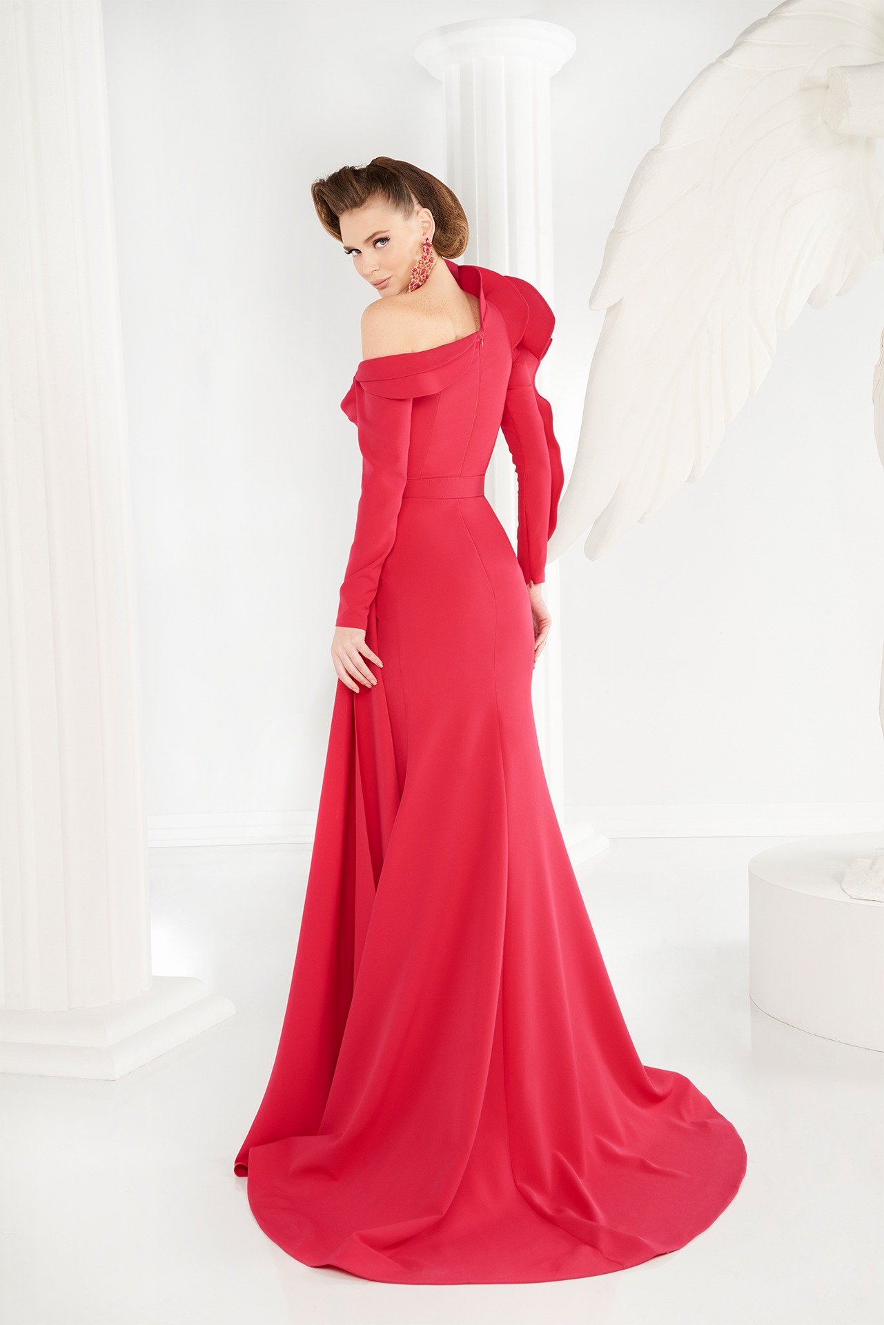 Fouadsarkis Prom Dresses Sexy Art Deco-Inspired Neck Long Sleeves Split Evening Gowns Sweep Train Mermaid Party Dress