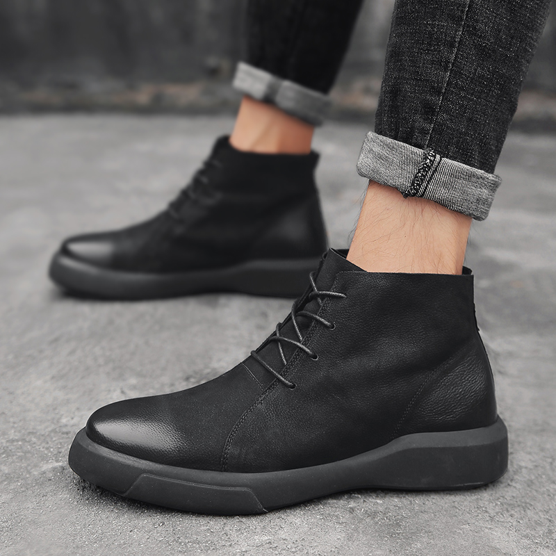 Hot Sale Men Ankle Boots Casual Outdoor Lace Up Cowhide Booties for Male