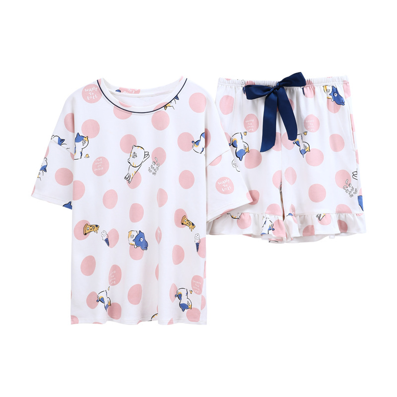 Women Pajamas Set Cute Cartoon Print Nightwear Round Neck Nightwear Fashion Short Pajama Cotton 2 PCS/Set Underwear Sleepwear 
Women Pajamas Set Cute Cartoon Print Nightwear Round Neck Nightwear Fashion Short Pajama Cotton 2 PCS/Set Underwear Sleepwear
