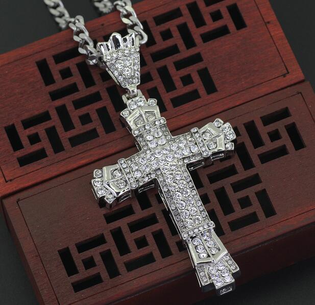 18K Gold Plated Stainless Steel Cuban Chain Water Diamond Retro Cutout Pendant Necklace
