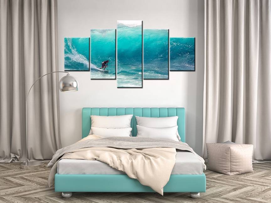 5pcs/set Unframed Blue Sea Big Wave Surfing HD Print On Canvas Wall Art Picture For Home and Living Room Decor