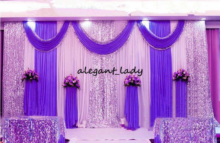 3m*6m wedding backdrop swag Party Curtain Celebration Stage Performance Background Drape With Beads Sequins Edge 5 colors abailable