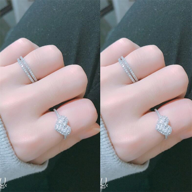 Simple Fashion Sweet Cute Fashion Jewelry 925 Sterling Silver&Rose Gold Fill Pave White Sapphire CZ Diamond Women Wedding Band Ring Gift