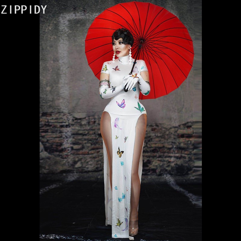 Butterfly Pattern Slit Cheongsam White Elastic Long Dress Gloves Women Dancer Singer Bar Outfit Birthday Prom Dress
Butterfly Pattern Slit Cheongsam White Elastic Long Dress Gloves Women Dancer Singer Bar Outfit Birthday Prom Dress