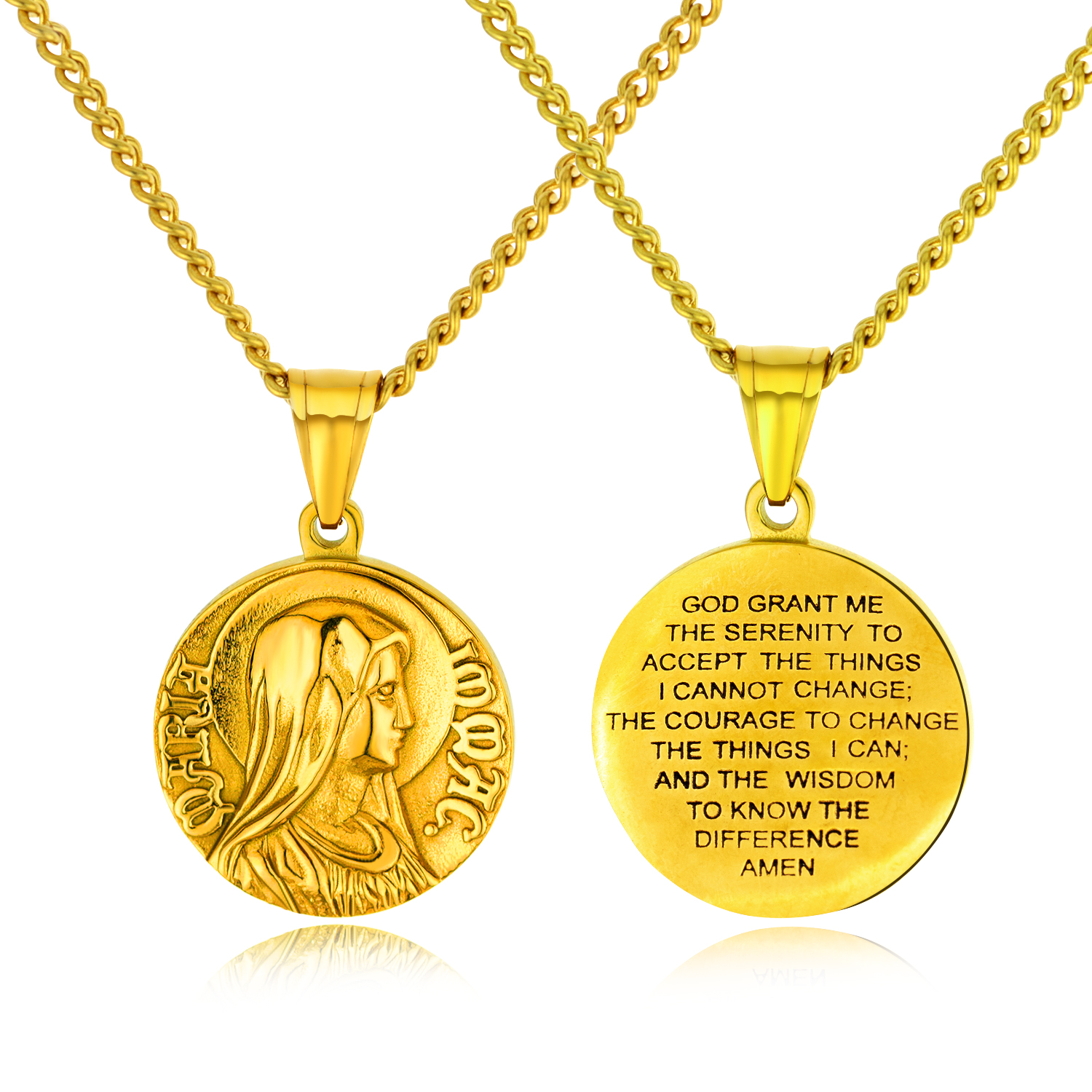 Virgin Mary Sculpture Pendants Necklace Stainless Steel Necklace for Men Woman Couple Lover Gift Religious Jewelry