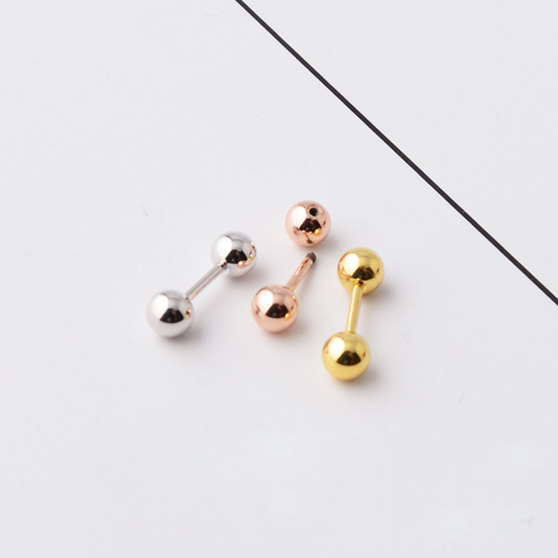 4MM Round Ball Screwback Stianless Steel Stud Earring Dumbbell Ear Bone Nail Jewelry Gold/Silver/Rose Gold Wholesale