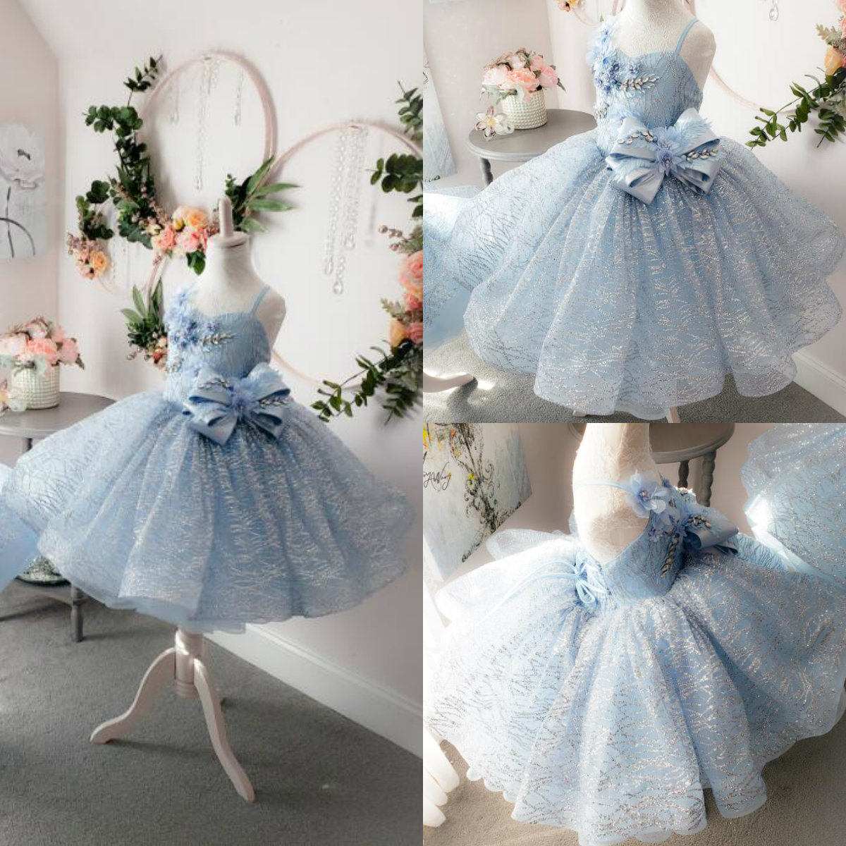 Blue Cute Flower Girl Dresses for Wedding Spaghetti Glitter Crystal 3D Floral Appliqued Girls Pageant Dress Custom Made First Communion Gown
Blue Cute Flower Girl Dresses for Wedding Spaghetti Glitter Crystal 3D Floral Appliqued Girls Pageant Dress Custom Made First Communion Gown