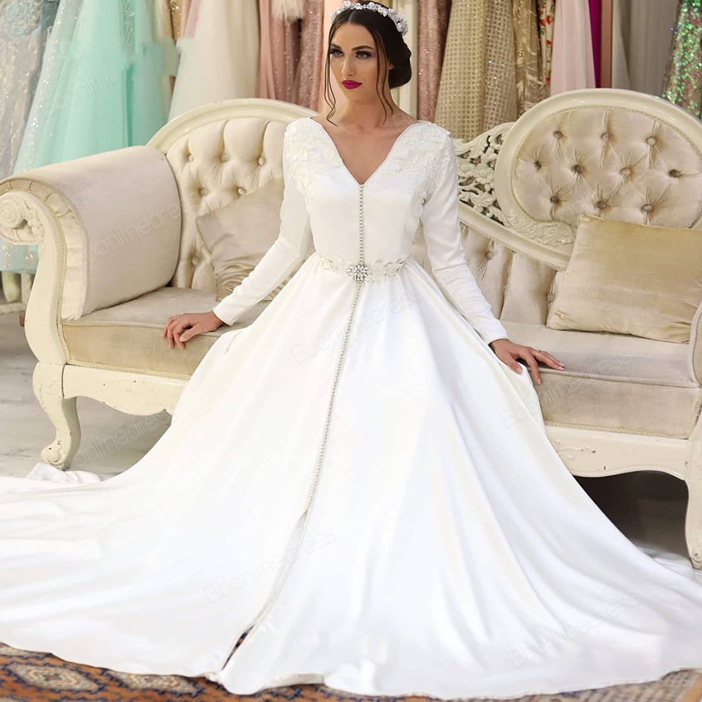Moroccan Kaftan Evening Dresses 2020 White Appliques Long Evening Dress Full Sleeve Arabic Muslim Prom Party Dress