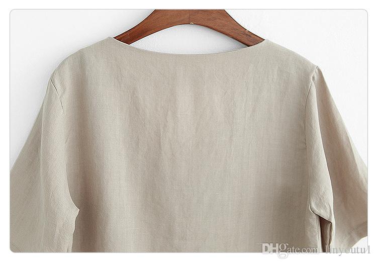 2020 New Fashion V-neck T Shirt Women Flax Basic Female TShirt Summer White Sexy TShirt Women Cotton Vintage Loose Thin T Shirts XXXL