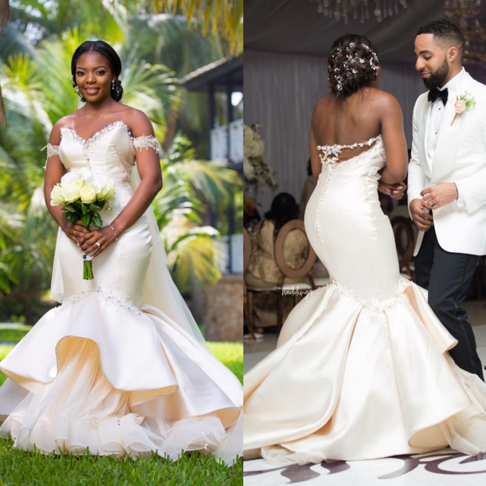 white wedding dresses with crystal pearls sweetheart plus size satin bridal gowns sweep train backless mermaid wedding dress cheap