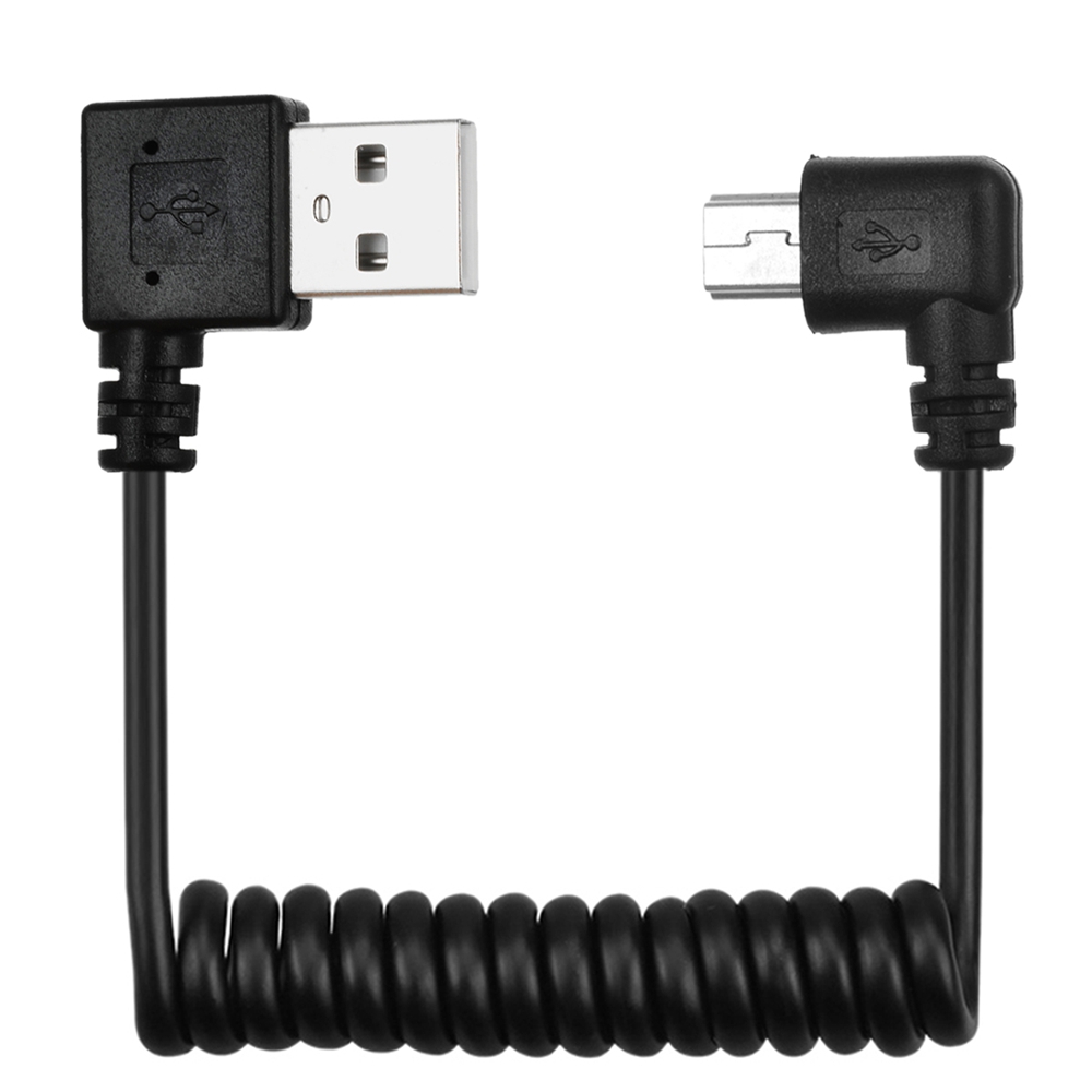 Cwxuan Right Angle Mini USB Data Charging Spring Cable - 100cm, Black