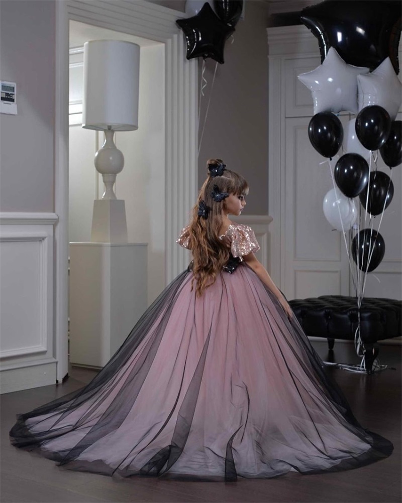 Saudi Arabia First Holy Communion Cap Sleeve Pageant Dresses Ball Gown Sweep Train wer Girl Dress