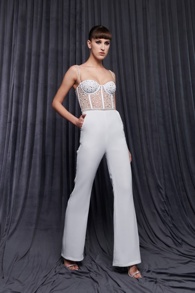 2020 New Arrival Evening Pants Spaghetti Sleeveless Ankle Length Two Pieces Formal Pants Tulle Lace Sequins Satin Evening Gowns