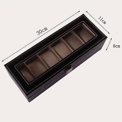 6 Grid Jewelry Watch Collection Display Storage Organizer Leather Box Case Storeage Accessories