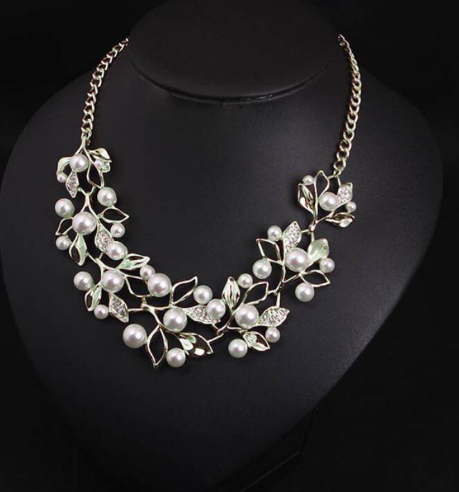 Fashion- Pearl Necklaces & Pendants Leaves Statement Necklace Women Collares Ethnic Jewelry for Personalized Gifts Free Shipping