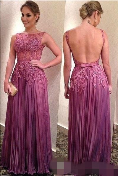 Mauve Backless Prom Dresses Tulle Or Length A E Illusion Sleeveless Bow Lace Applique Beaded Evening Gown Formal Ocn Wear Pplique 6660306