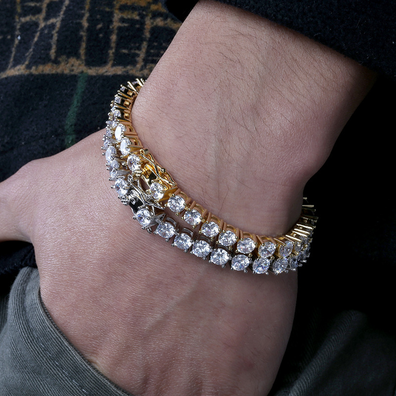 3mm/4mm/5mm/6mm Hip Hop Tennis Bracelet Bling White Zircon Single Row Diamond Stone Bangle Jewelry