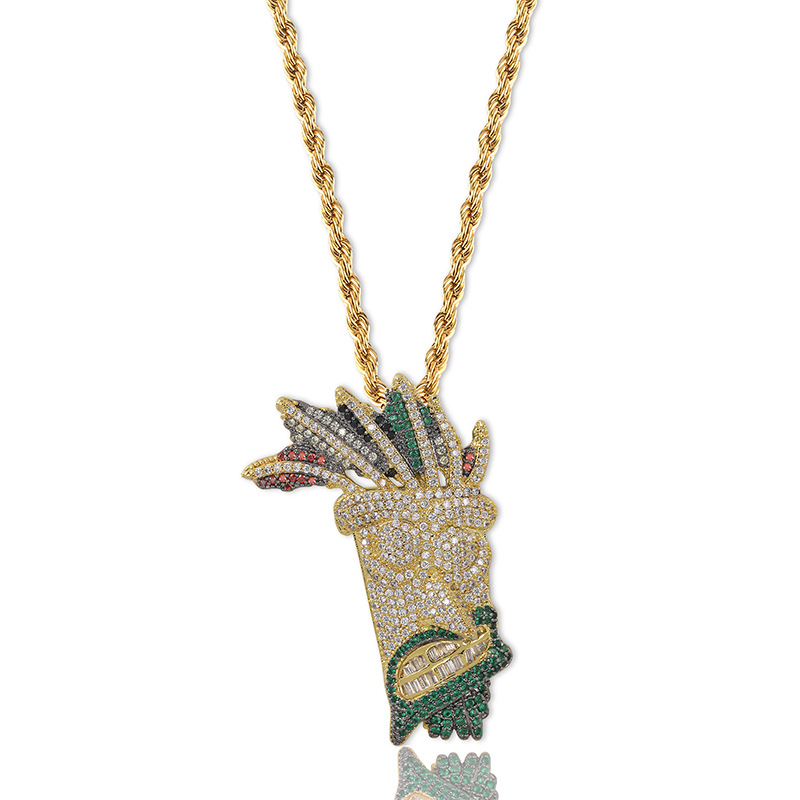 New fashion 18K Gold Multicolor Cubic Zirconia Indian style personalized Uka Mask Hip Hop Necklace Indian Man Wizard Shaped Jewelry for Men