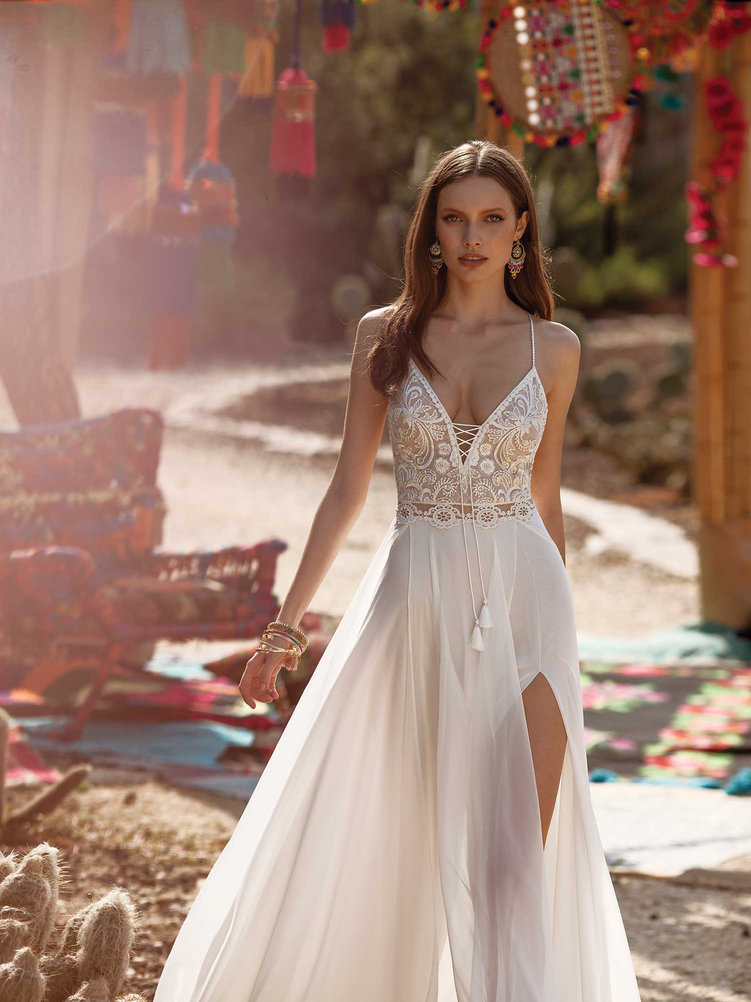 Asaf Dadush Bridal Gown Wedding Dresses With Wrap Lace Applique A Line Bohemian Wedding Dress Floor Length High Split Robes De Mariee