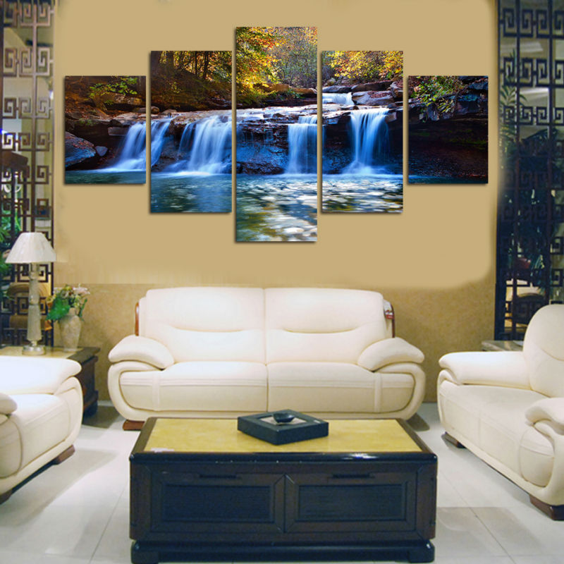 5pcs/set Modern Hd Waterfall Picture Canvas Oil Painting Wall Art Pictures For Living Room Cuadros Home Decoration No Frame