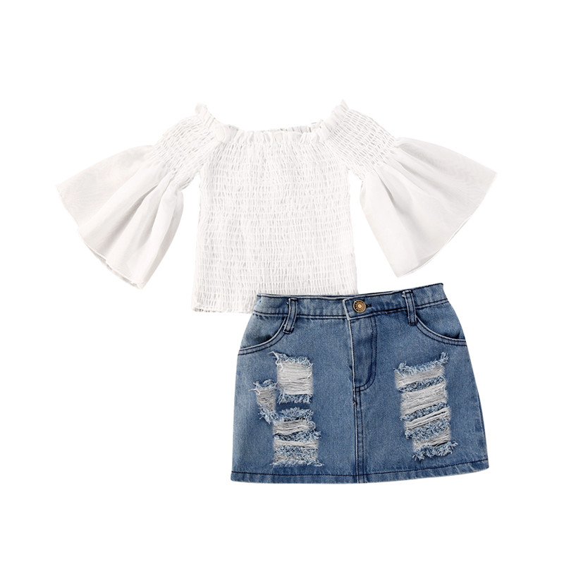 2020 Fashion Infant Baby Girls Clothes Sets Flare Long Sleeve Off Shoulder Tops+Denim Mini Skirts, White
2020 Fashion Infant Baby Girls Clothes Sets Flare Long Sleeve Off Shoulder Tops+Denim Mini Skirts, White
