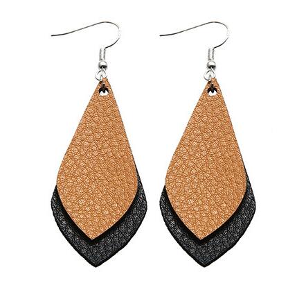 Leather ear ring set teardrop petals leaf leather pendant earrings female girl fashion elegant