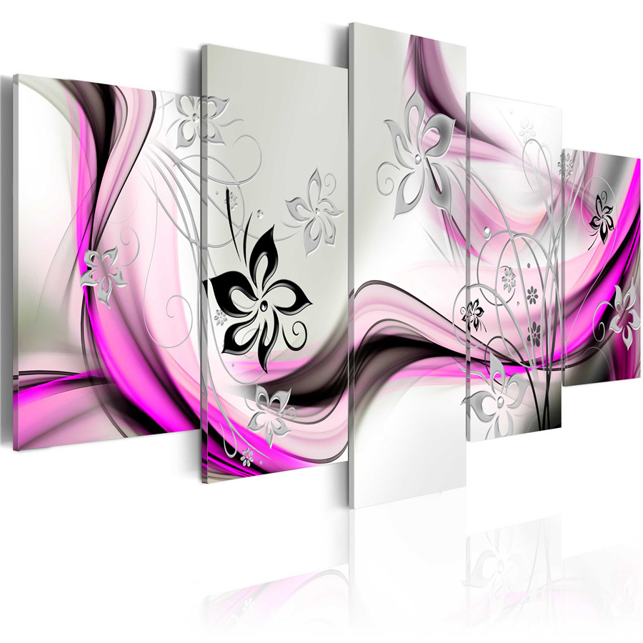 Fashion Wall Art Canvas Painting 5 Pieces Brown Yellow Purple Abstract Wavy Pattern Flower Modern Home Decoration,Choose Color And Size No F