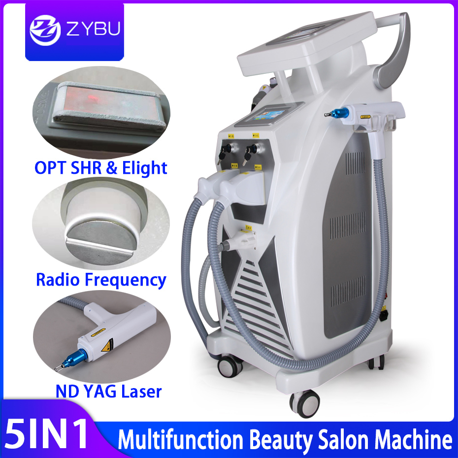 5 in 1 Multifunction Strong Energy OPT IPL Laser Hair Removal ND YAG Laser Tattoo Removal Beauty Machine IPL&RF & ND YAG&Elight salon spa equipment