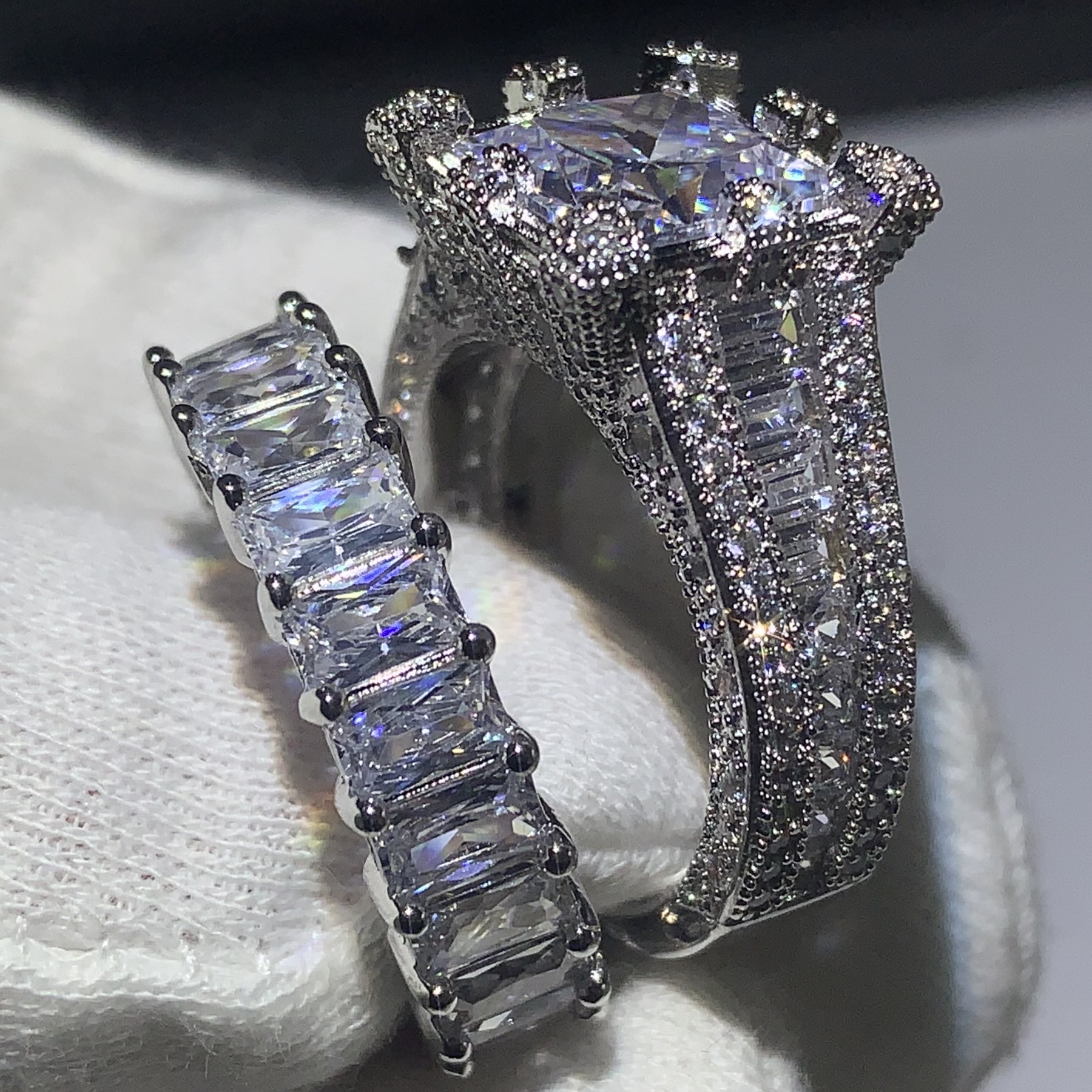 Choucong Brand New Vintage Fashion Jewelry 925 Sterling Silver Princess Cut White Topaz CZ Diamond Women Wedding Bridal Ring Set Gift