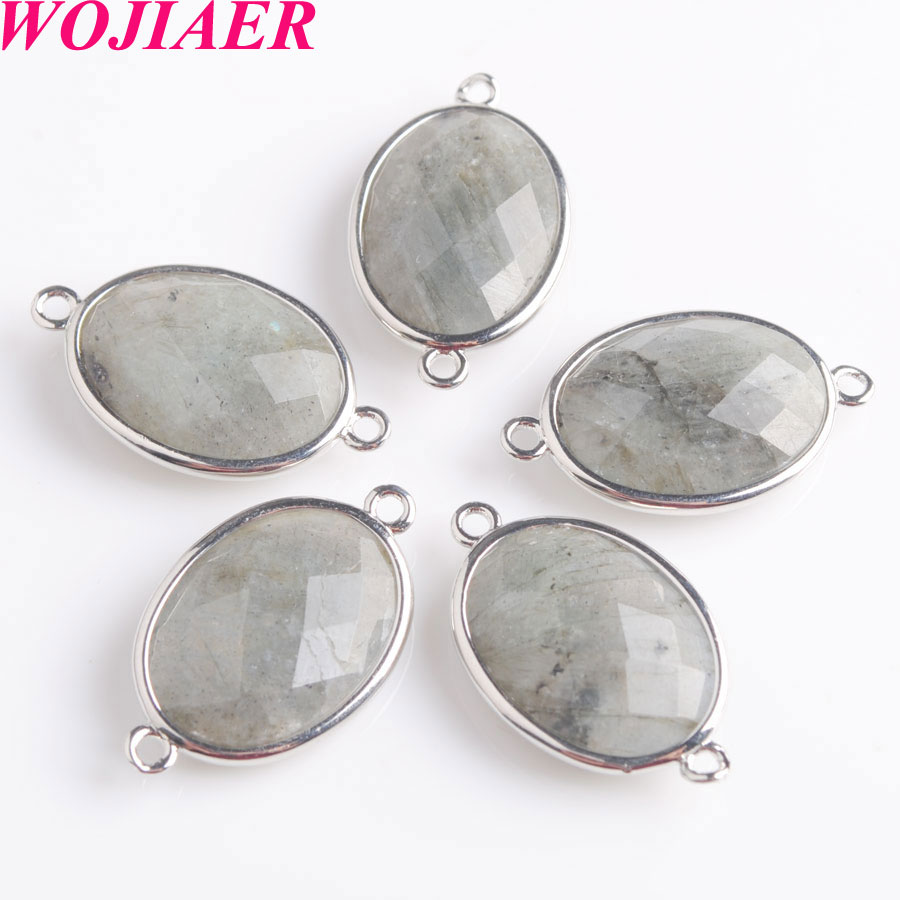 WOJIAER Natural Stone Gem Oval Beads Silver Section Loose Beads for Charm Jewelry Making Necklace DIY Bracelet BZ902
