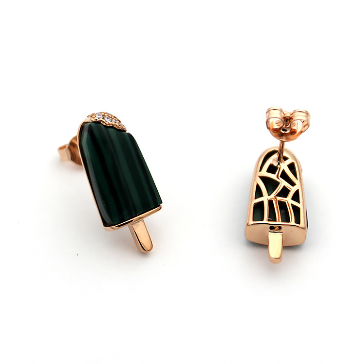 Wholesale- Fashion Stainless Steel Stud Earrings Vintage Jewelry For Women White Shell Turquoise Ice Cream Shape Brand Design