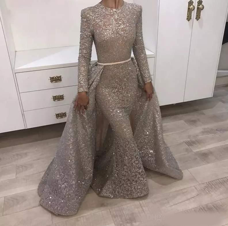 2020 Mermaid Evening Dresses Jewel Long Sleeve Unique Design Evening Gowns Lace With Sequins Beads Crystals Formal Evening Dresses
