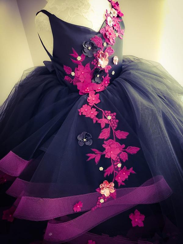 princess navy ball gown flower girls dresses for weddings kids formal wear fashion pageant outfit tulle gown vestidos de primera