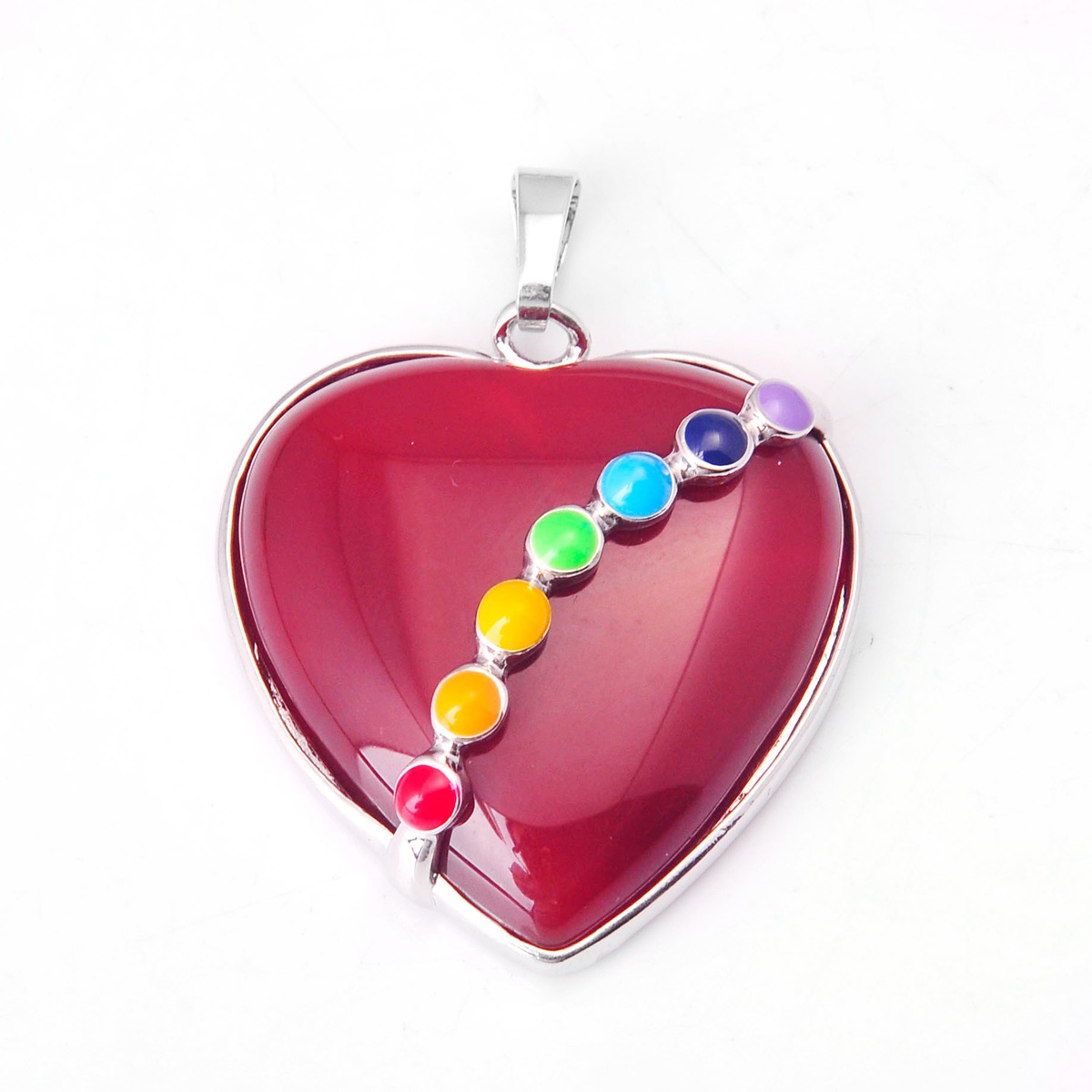 7 Chakra Female Pendant Crystal Heart Shape Natural Stone Neck Ornament Healing Chakra Aura Love Charm Bulk Jewelry Amethyst Turquoise