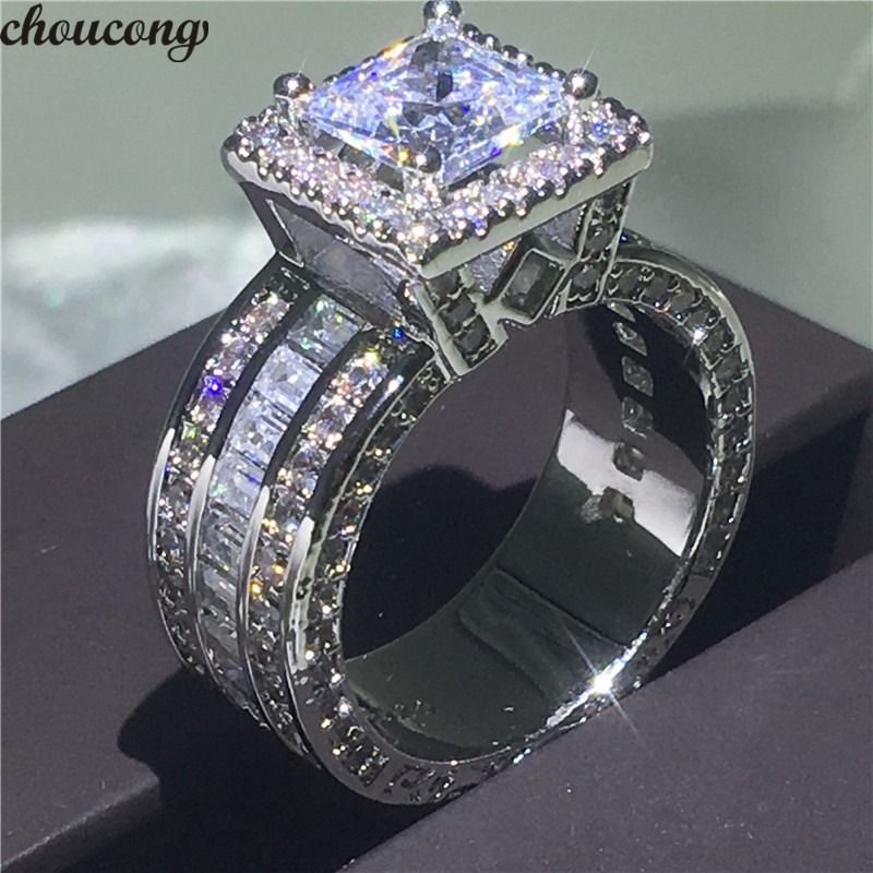 choucong Vintage Court Ring 925 sterling Silver Princess cut 5A cz stone Engagement Wedding band Rings For Women Jewelry Gift
