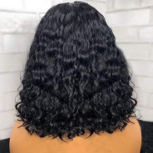Curly Human Hair Wigs water wave bob Bleached Knots Brazilian Remy 13*4 Lace Frontal Wig Pre-Plucked 130% Density diva1