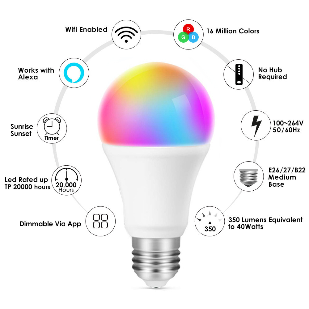 

Explosion Models Home Smart Wifi Bulb Sound and Light Control Color Bulb European and American Universal WiFi Smart Color Bulb