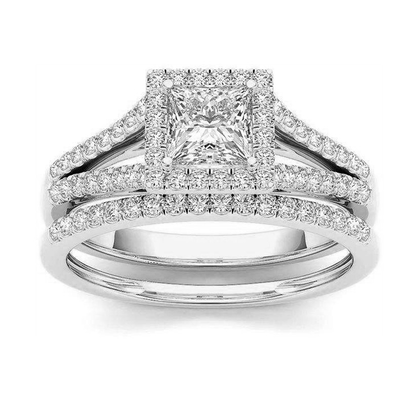 Crystal Female Big Zircon Stone Ring Set Fashion Gold Silver Bridal Wedding Rings For Women Promise Love Engagement Ring