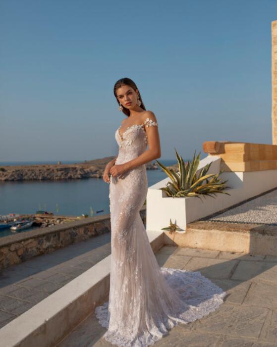 Lian Rokman Mermaid Wedding Dresses Lace Appliques Off The Shoulder Trumpet Wedding Dress Sweep Train Backless Robe De Mariee