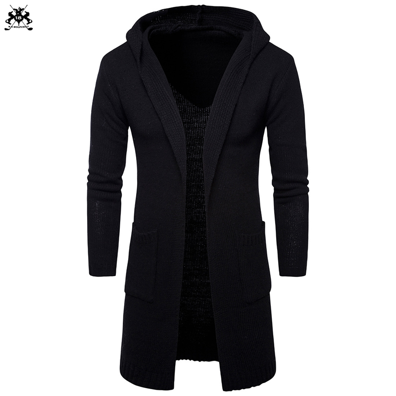 Hot sale 2018 England style Autumn Winter thick hooded mens long sweater coats casual mens knit sweater fashion men's outerwear, Black 
Hot sale 2018 England style Autumn Winter thick hooded mens long sweater coats casual mens knit sweater fashion men's outerwear, Black