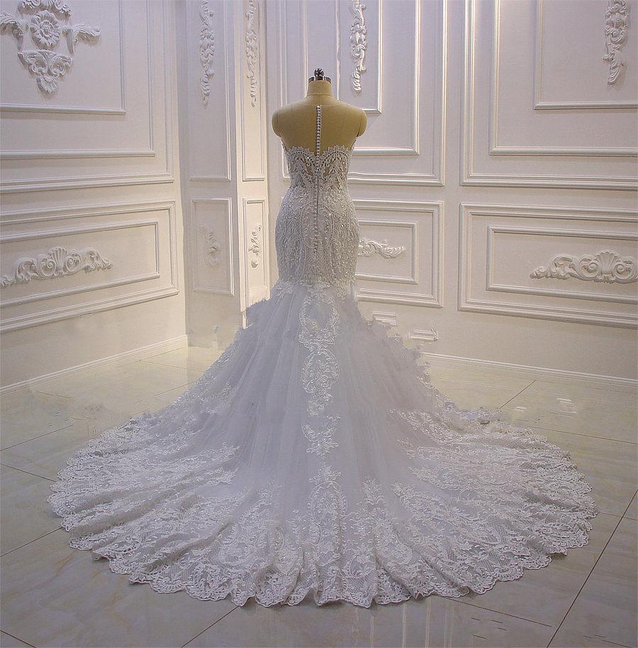 2020 Custom Mermaid Wedding Dresses with Wrap Lace Sweetheart Tulle Sweep Train Bridal Gowns Sequined Real Image robe de mairee